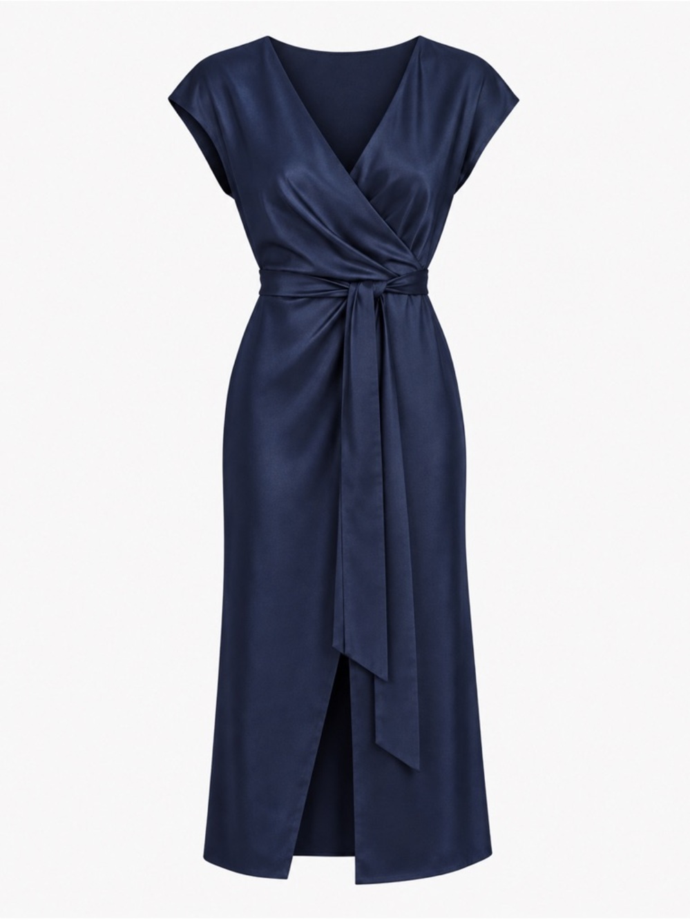 BHLDN Anthropologie Navy Satin Wrap Midi Dress Size 6 NWT
